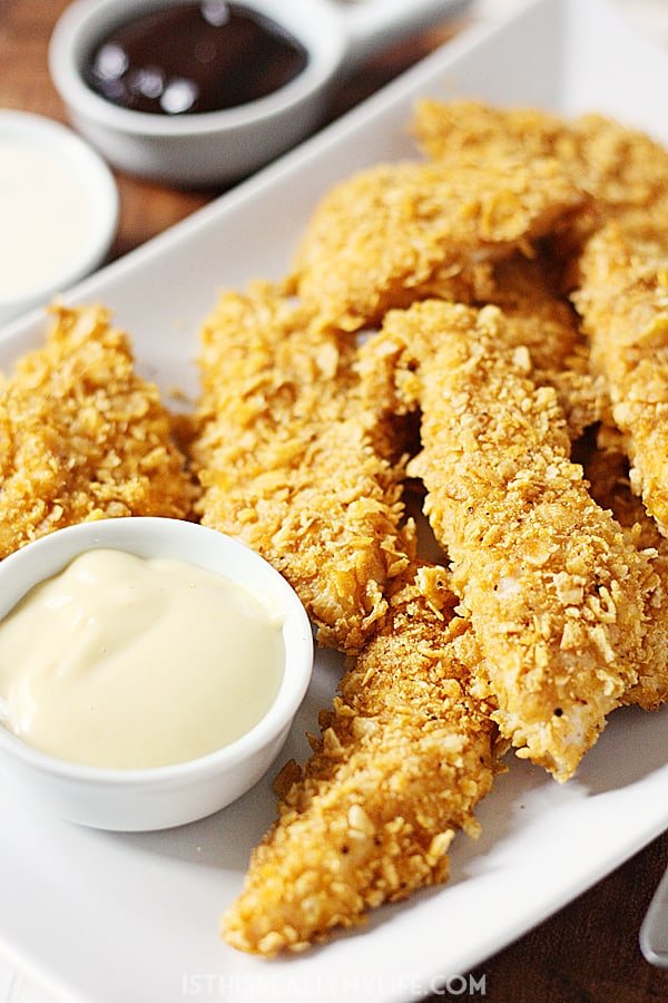 Baked Chicken Fingers with Homemade Honey Mustard Sauce | Half-Scratched