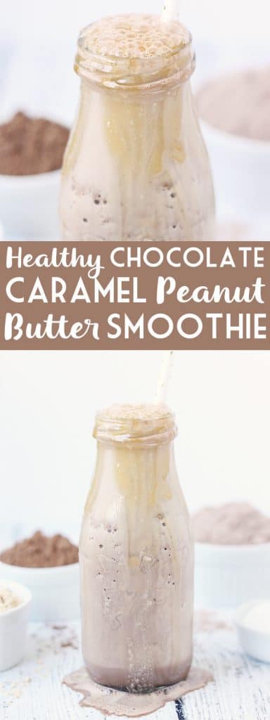 Healthy Chocolate Caramel Peanut Butter Smoothie - Half-scratched