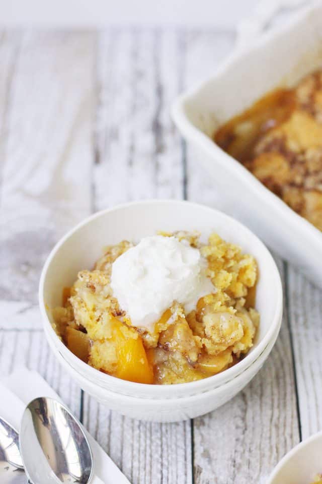 Easy Peach Cobbler Dump Cake HalfScratched