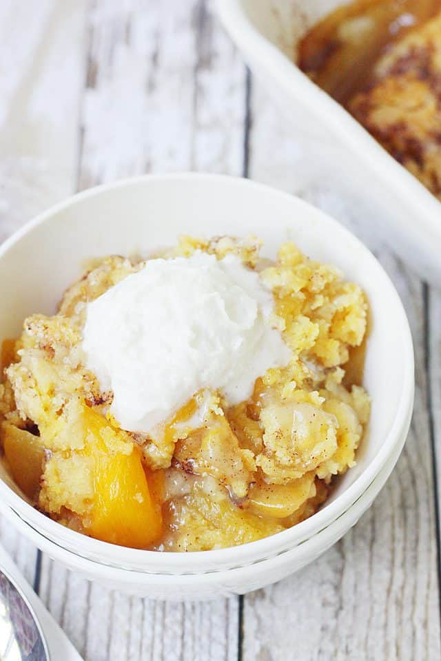 Easy Peach Cobbler Dump Cake HalfScratched