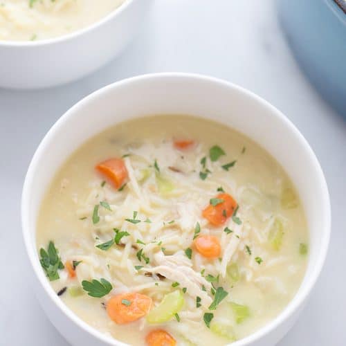 Easy Creamy Chicken Noodle & Rice Soup - Half-Scratched