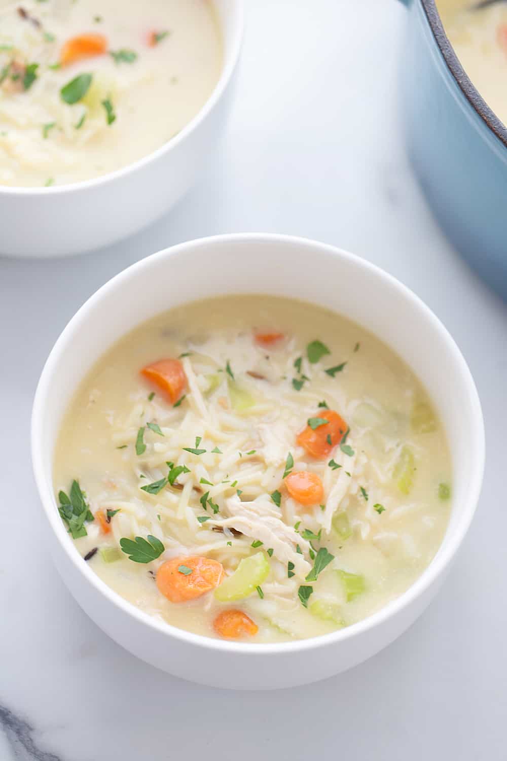Easy Creamy Chicken Noodle & Rice Soup - Half-Scratched