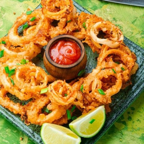 Fried Frozen Calamari with Cocktail Sauce