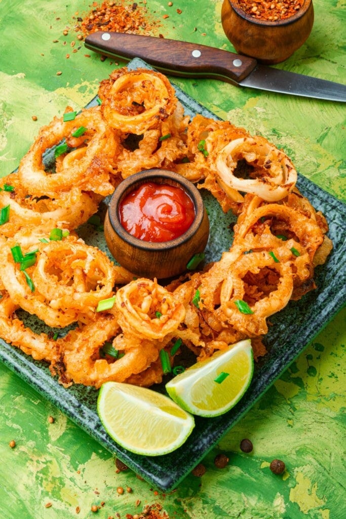 Fried Frozen Calamari with Cocktail Sauce