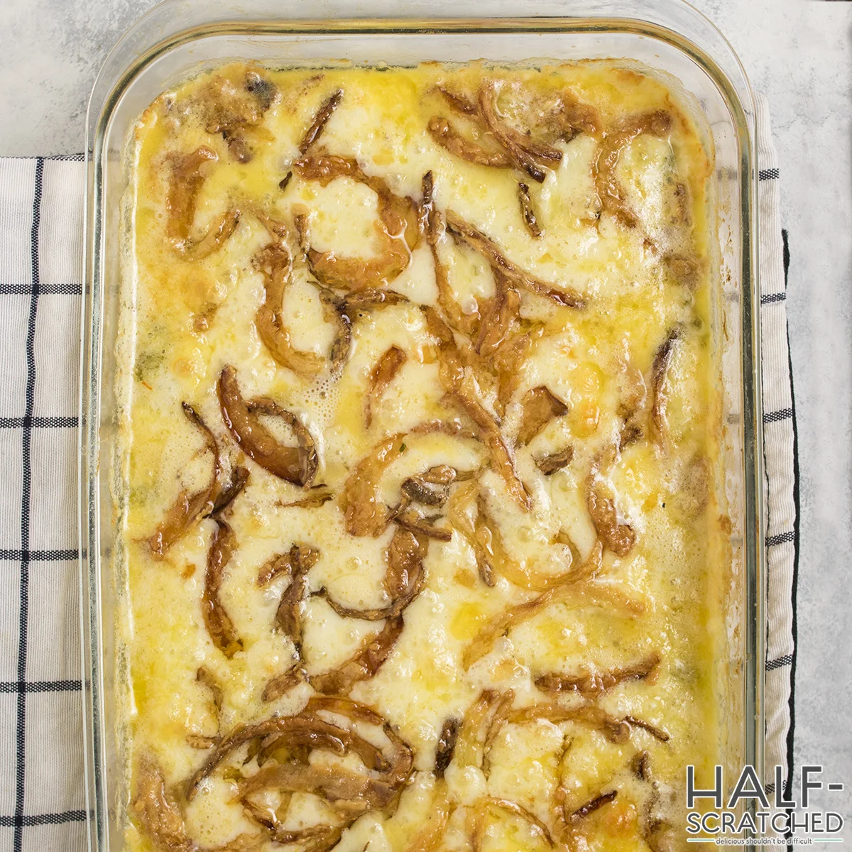 Baked asparagus casserole top view