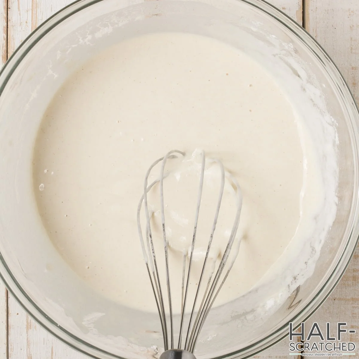 Mixing flour in a bowl
