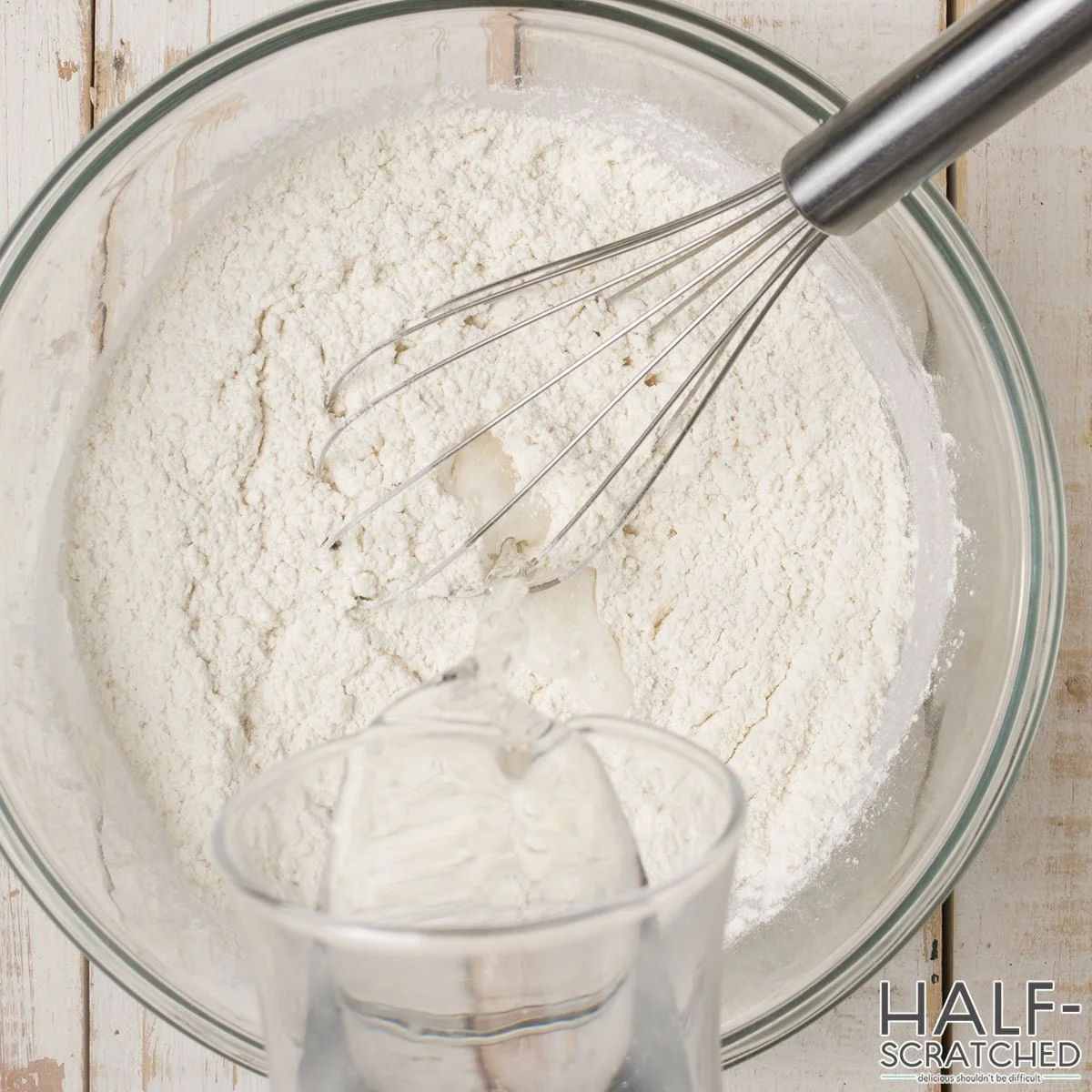 Flour and club soda in a bowl