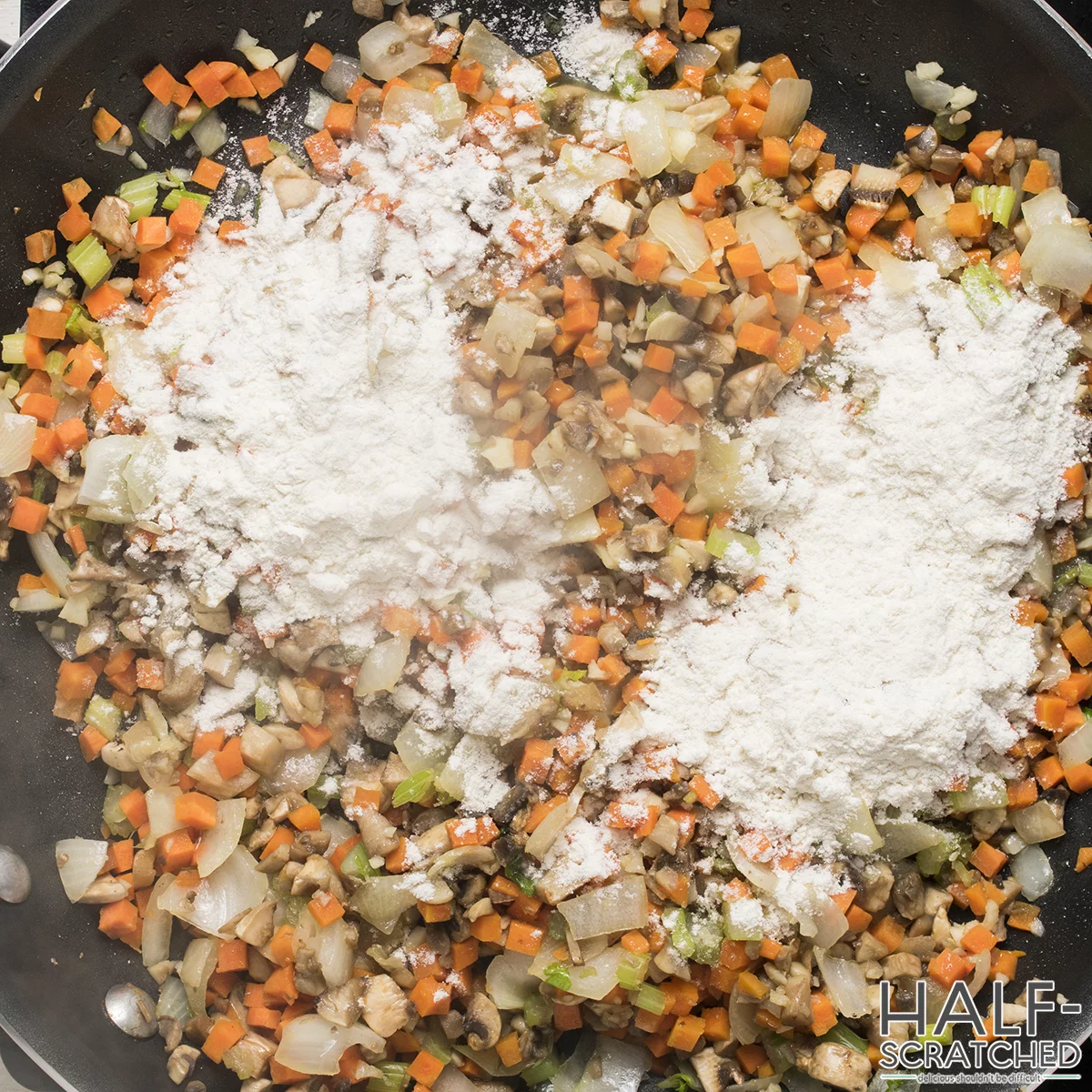 Adding flour to fried vegetables