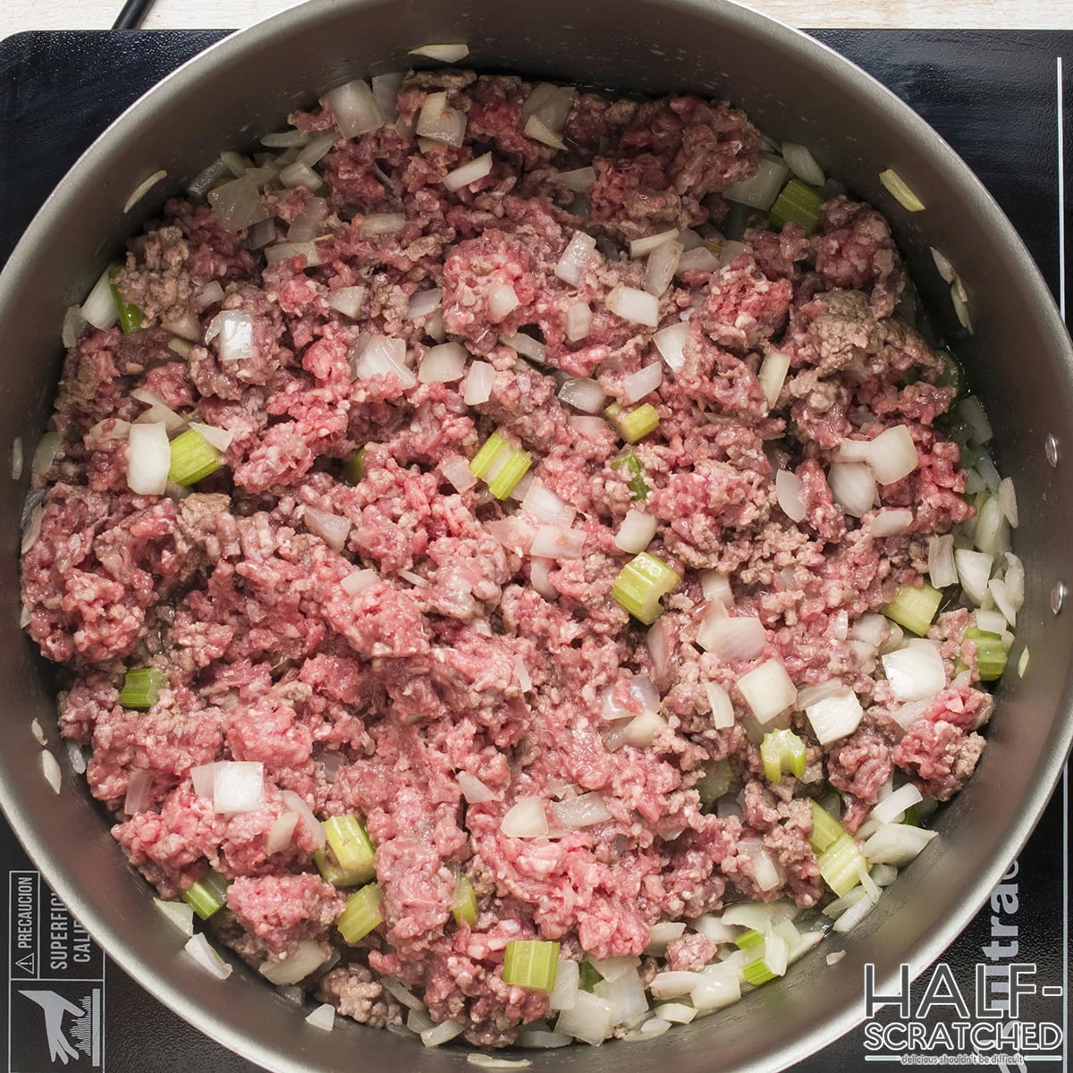 Ground beef in a large pot