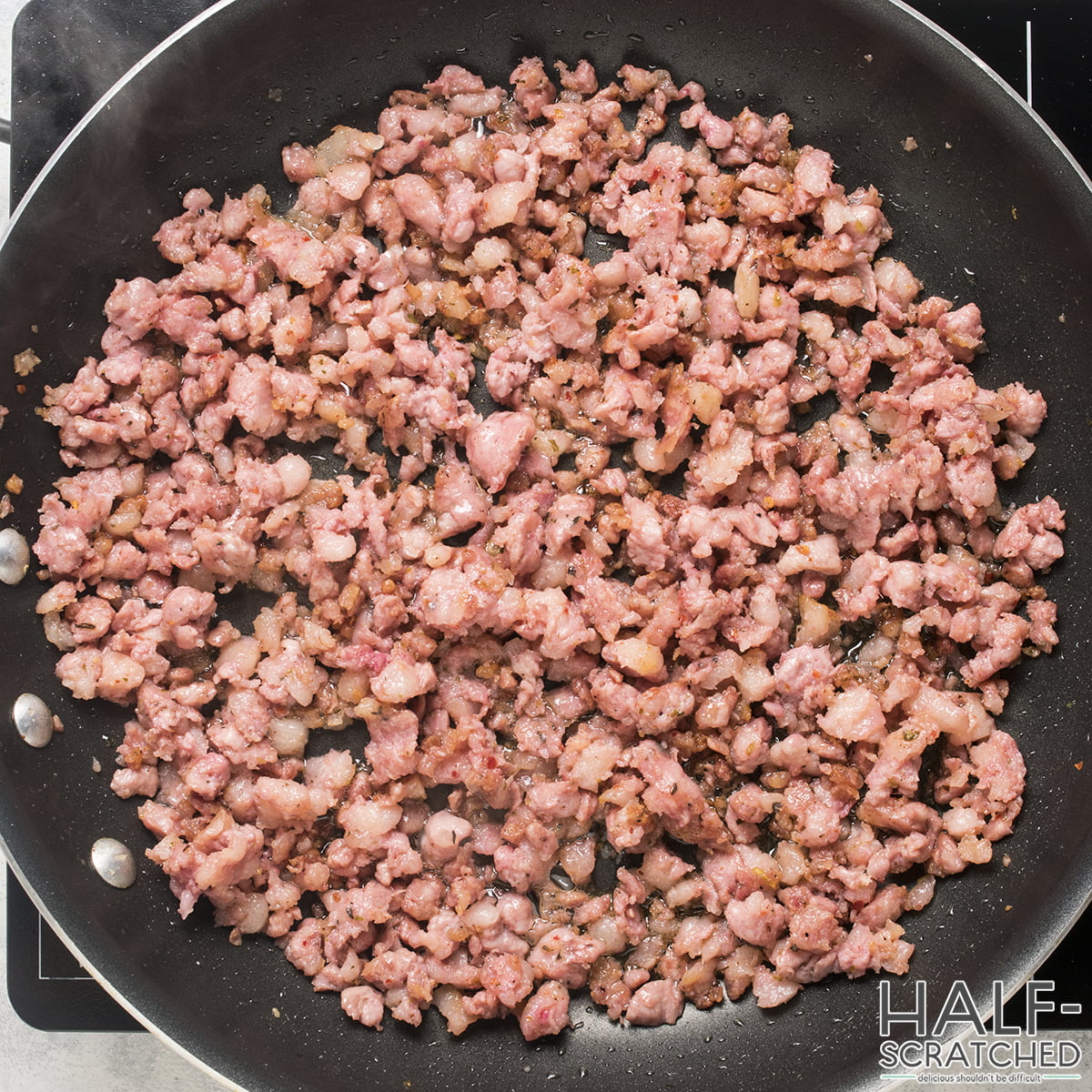 Sausage in a frying pan