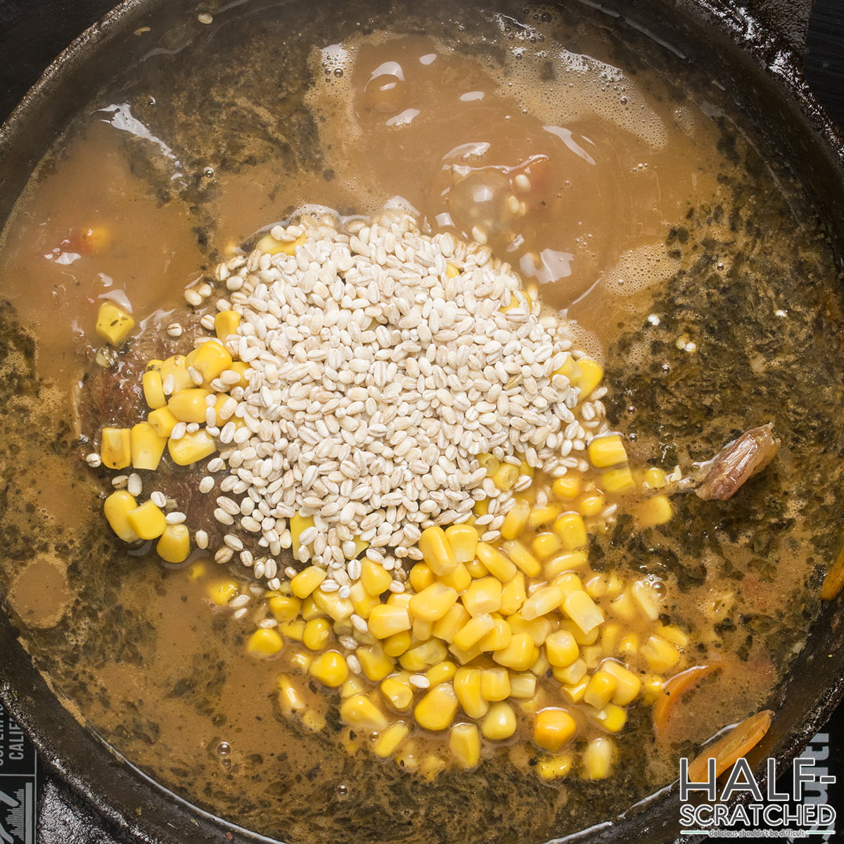 Barley and corn added to the soup