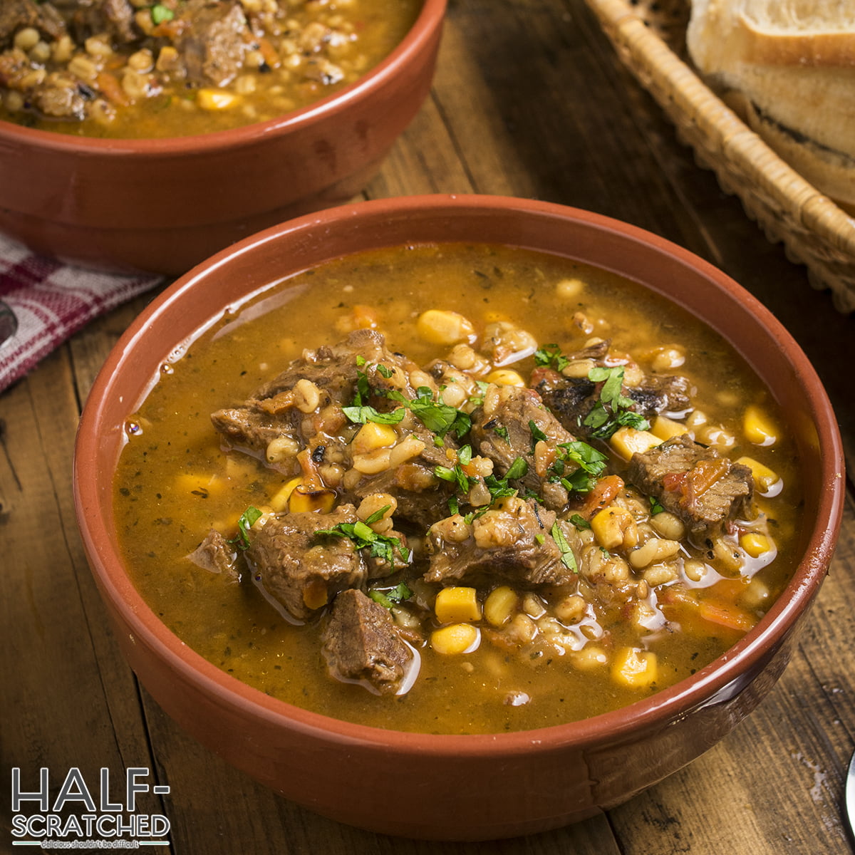Bowl of beef and barley soup