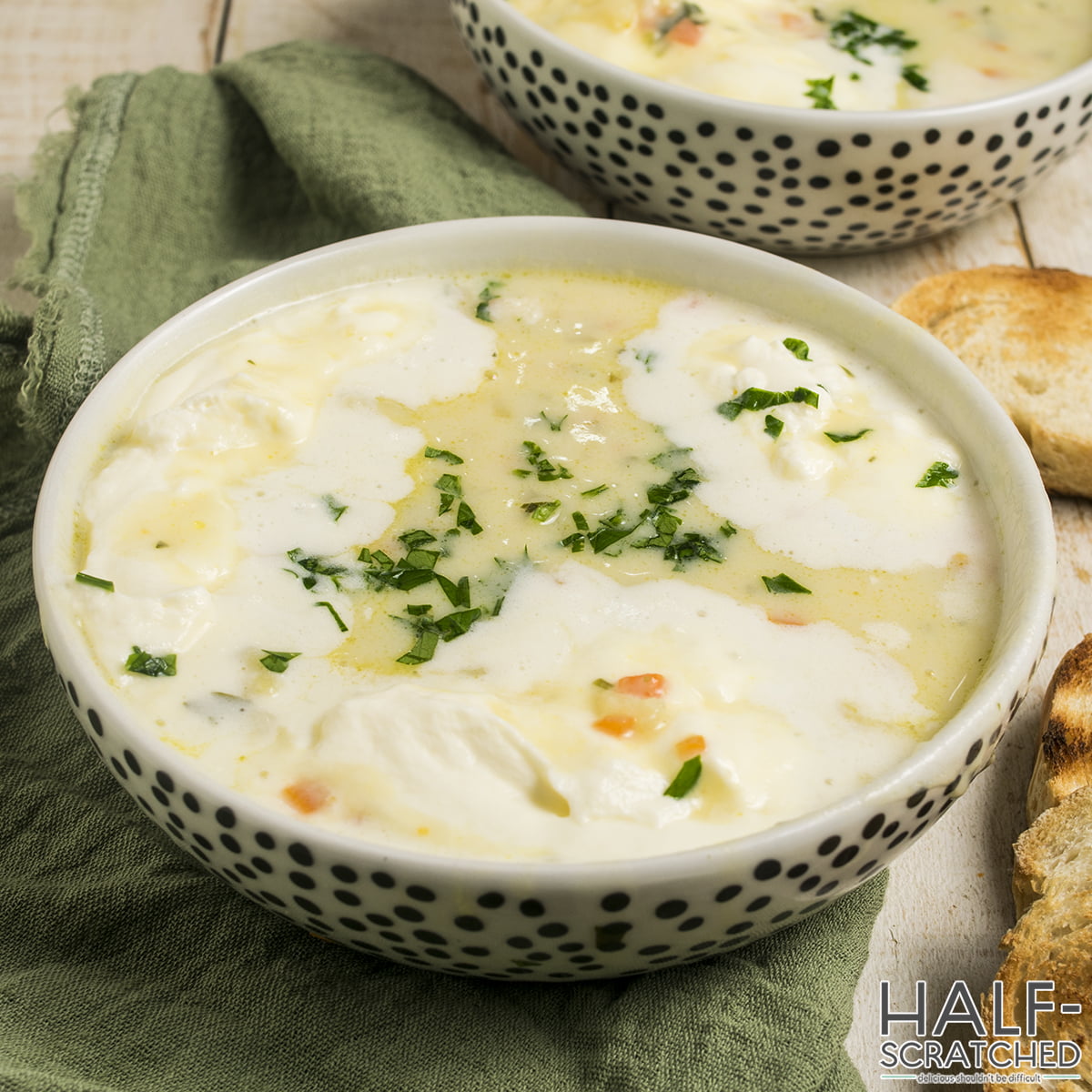 A bowl with Cauliflower Soup