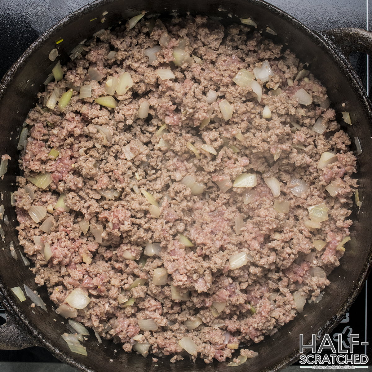 Cooking ground beef and onions for taco soup