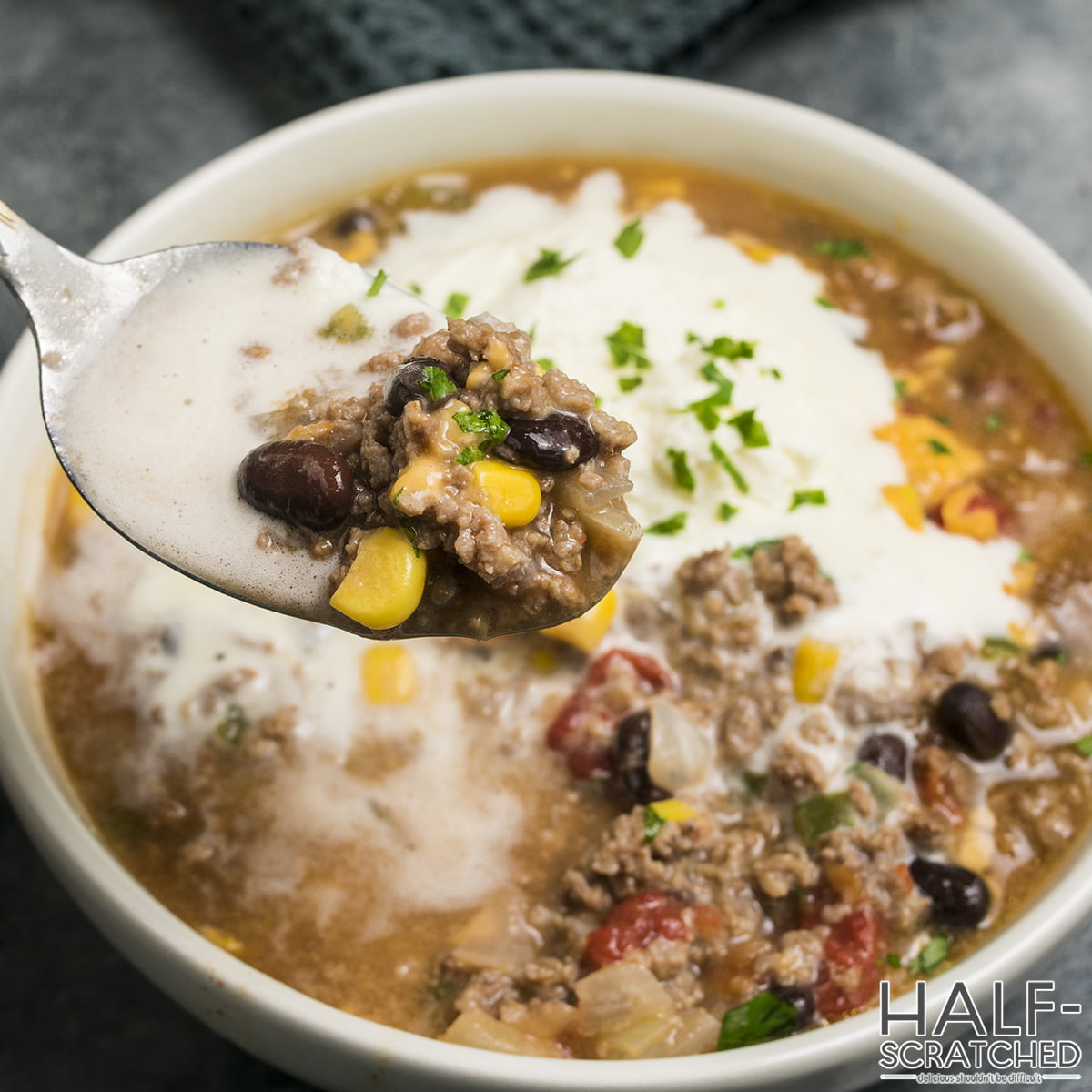 Spoonful of Pioneer Woman's taco soup