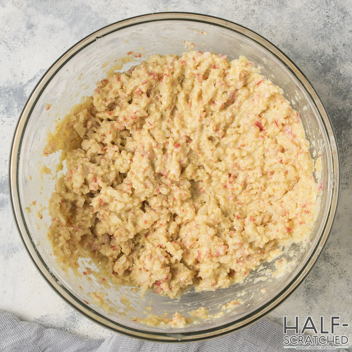 Crab cake mixture in a bowl