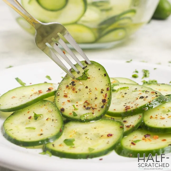 Cucumber salad with vinegar and sugar