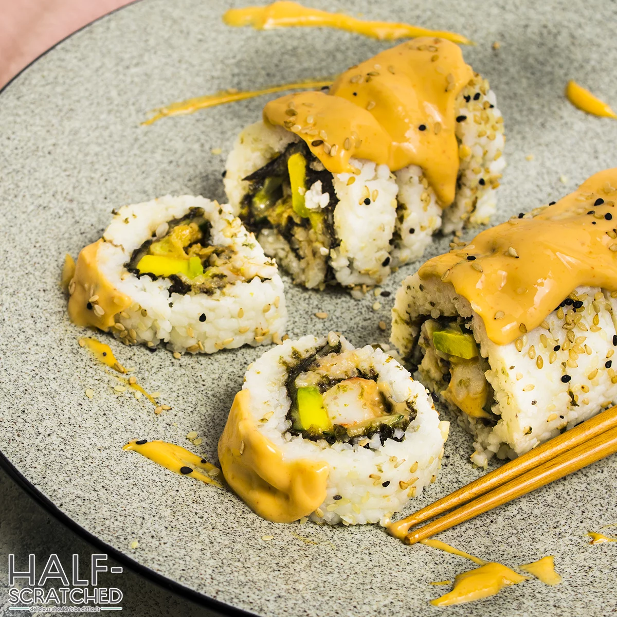 Dynamite Sushi Rolls with Spicy Mayo Drizzle