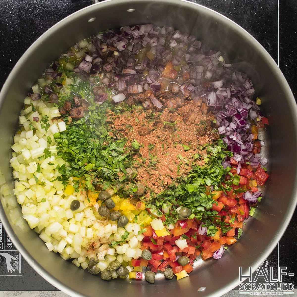 Chopped vegetables for crab cakes