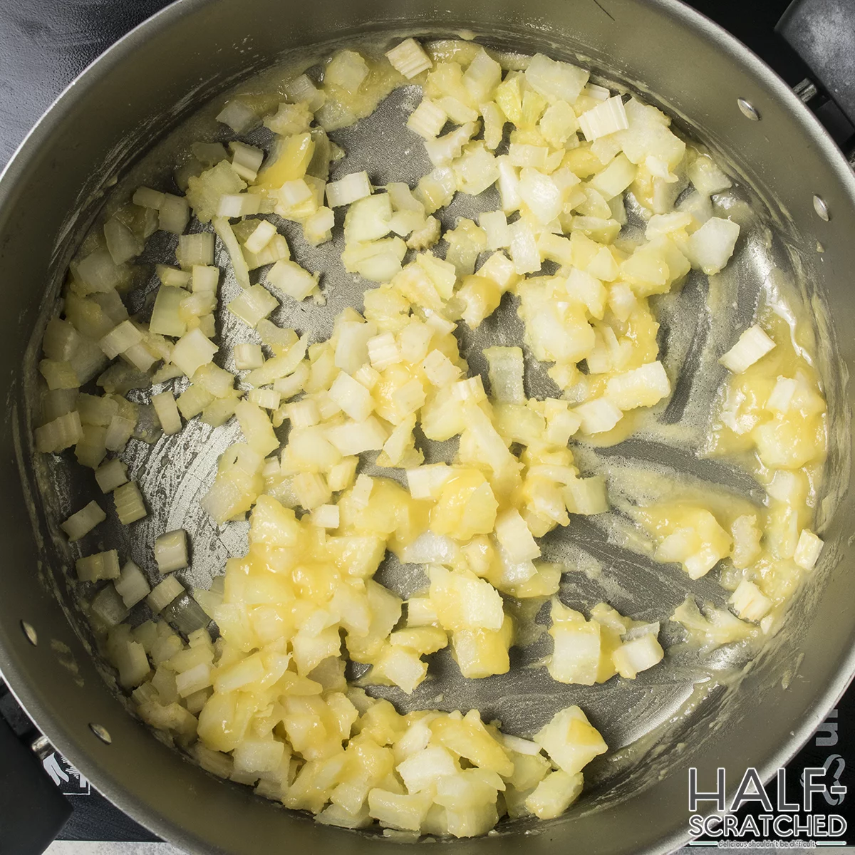 Cooking onions and roux in a pot