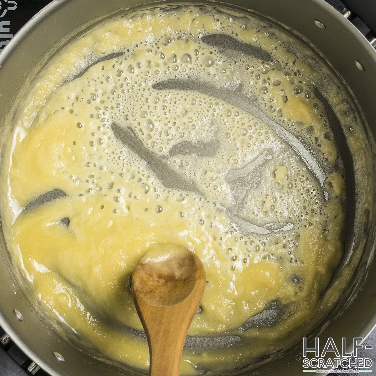 Stirring roux in a pot